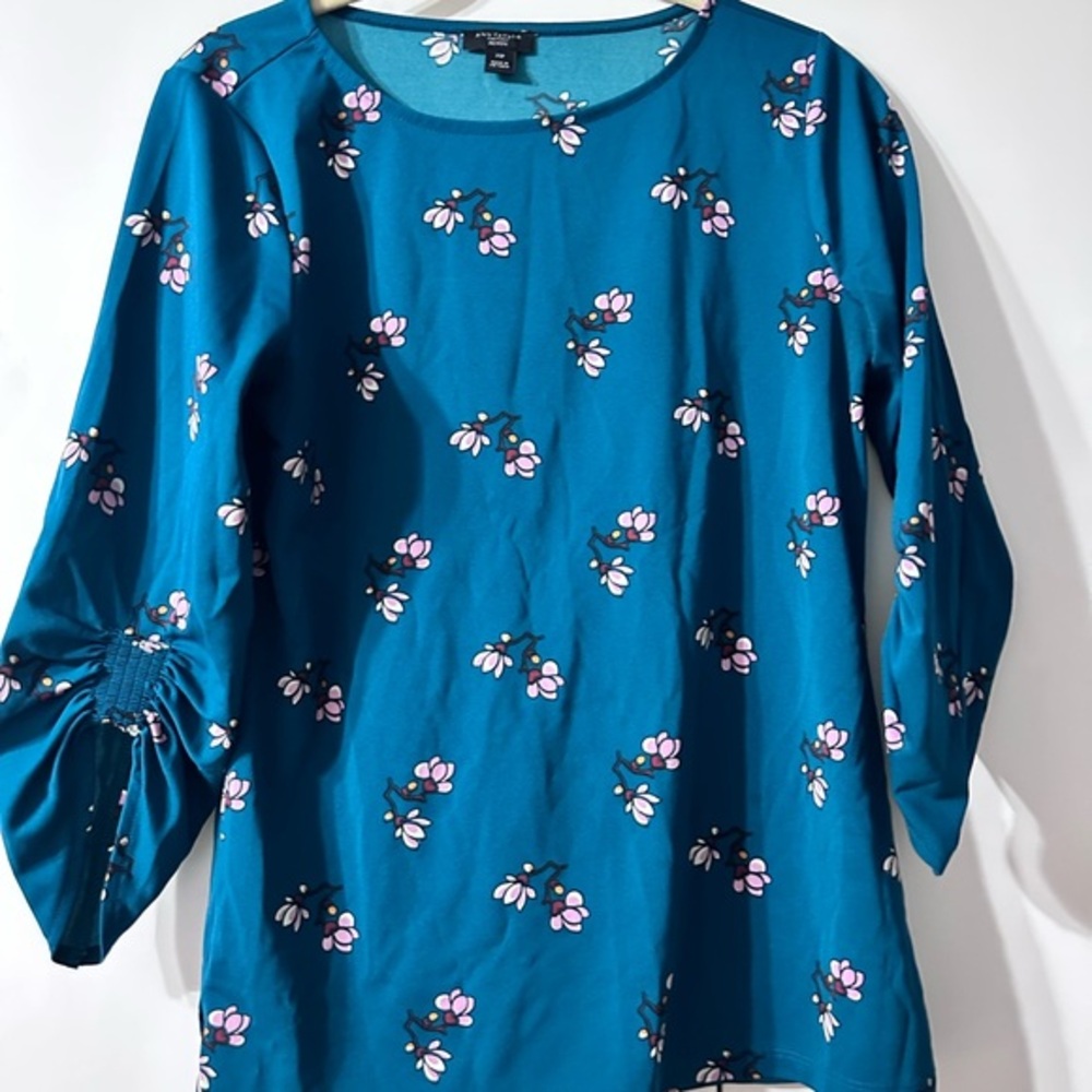 Ann Taylor Factory Petite Teal Floral Women's Top